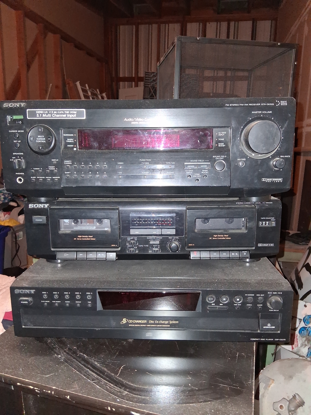 Sony Black Component Audio Stack with Dual Cassette Deck and CD Changer